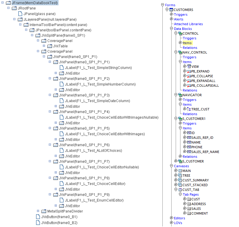 JVx/Swing and Forms hierarchy comparison