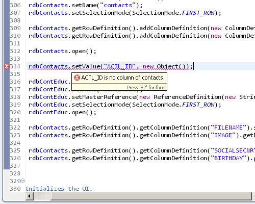 Showing the compile time checks of column names.