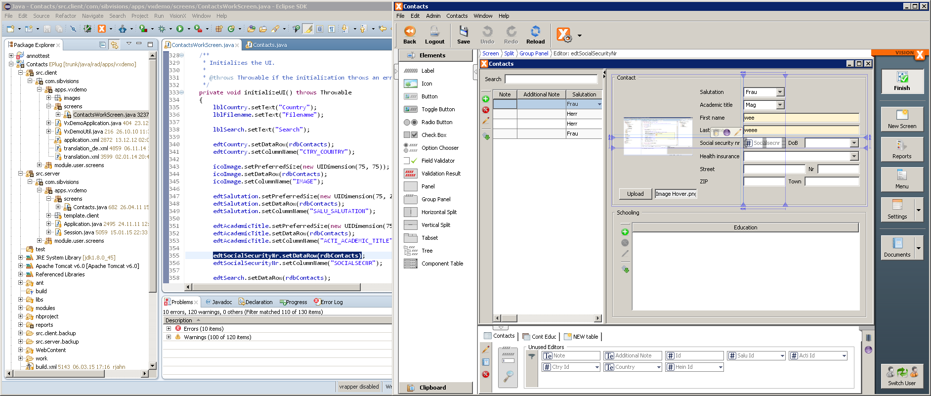 Showing the selection between VisionX and Eclipse.