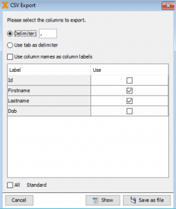 Export dialog